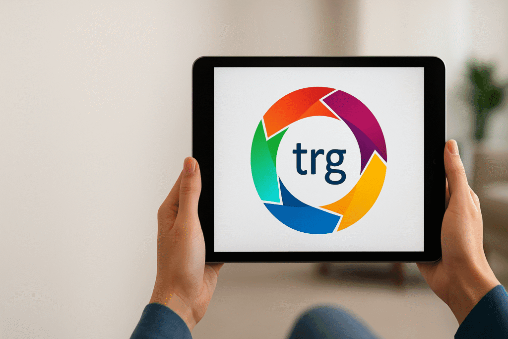 Terapia de Reprocessamento Generativo (TRG) Close-up de uma pessoa segurando um tablet que exibe o logo da Terapia de Reprocessamento Generativo (TRG)